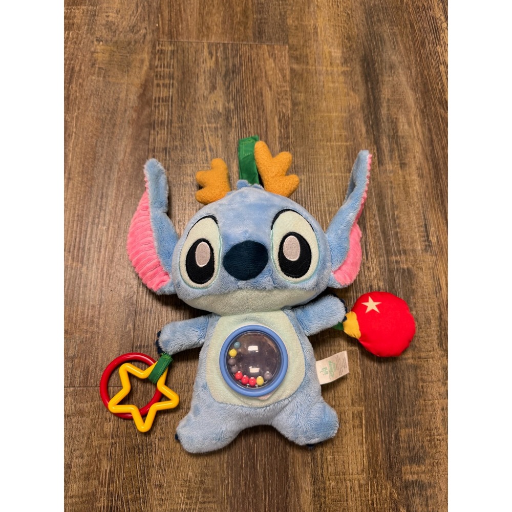 Disney Baby Stitch Reindeer Holiday Plush Rattle Activity Toy Blue 25698 2024